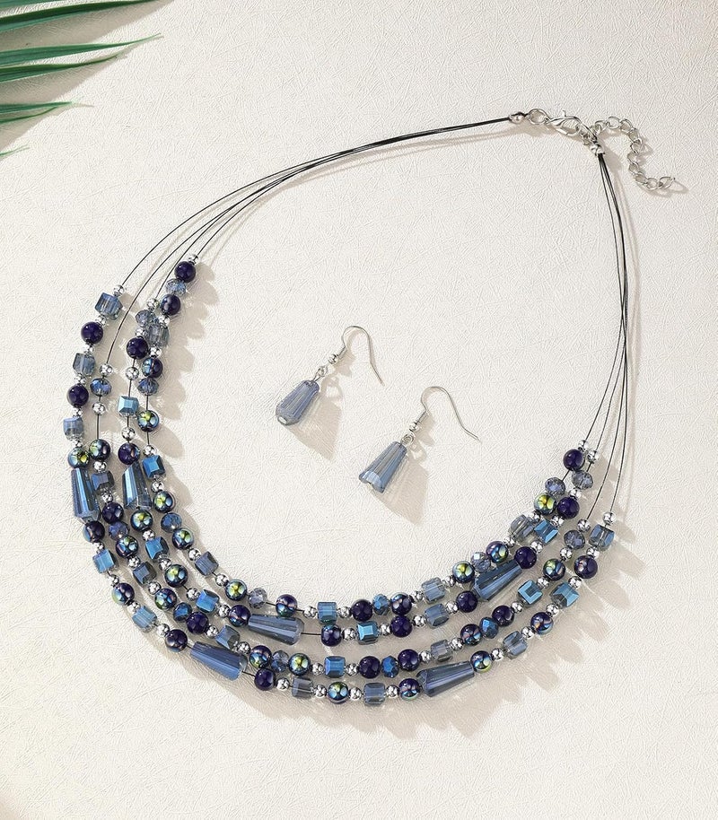 Errally Store Layered Beaded Statement Necklace Multi Strand Crystal Beads Collar Necklace and Earring Sets for Women Fashion Costume Jewelry Set Gifts for Her - Image 2